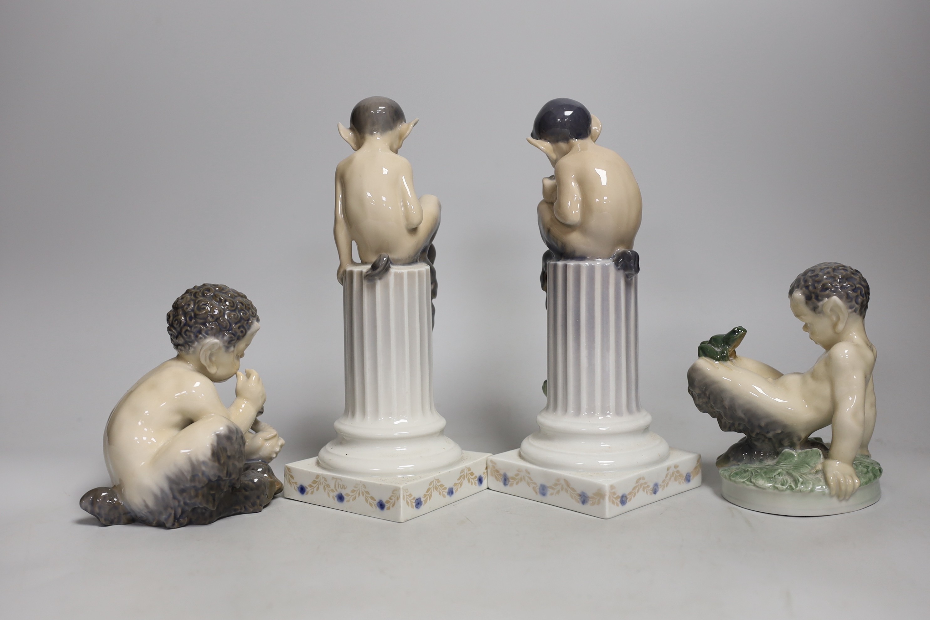 Four Royal Copenhagen models of Fauns, two playing musical instruments, one with a snake, the - Image 2 of 3