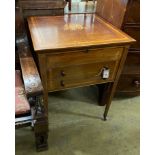 An Edwardian Lechertier Barbe patent satinwood banded mahogany dressing table, width 62cm, depth