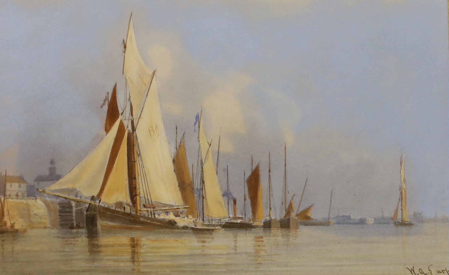 W. A. Earp (1830-1900), watercolour, Boulogne Harbour trawlers, signed, 14.5 x 23cm