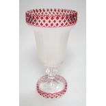 A late 19th century frosted and ruby flashed cut glass vase, 27.5cm