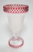 A late 19th century frosted and ruby flashed cut glass vase, 27.5cm