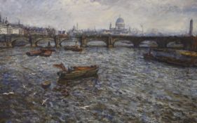 Boyd Merson, oil on canvas, View along The Thames with St Paul's in the distance, signed, 51 x 80cm