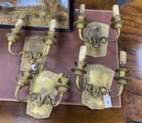 A set of four twin branch wall lights, height 24cm