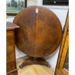 A Victorian mahogany circular tilt top breakfast table, diameter 102cm, height 72cm