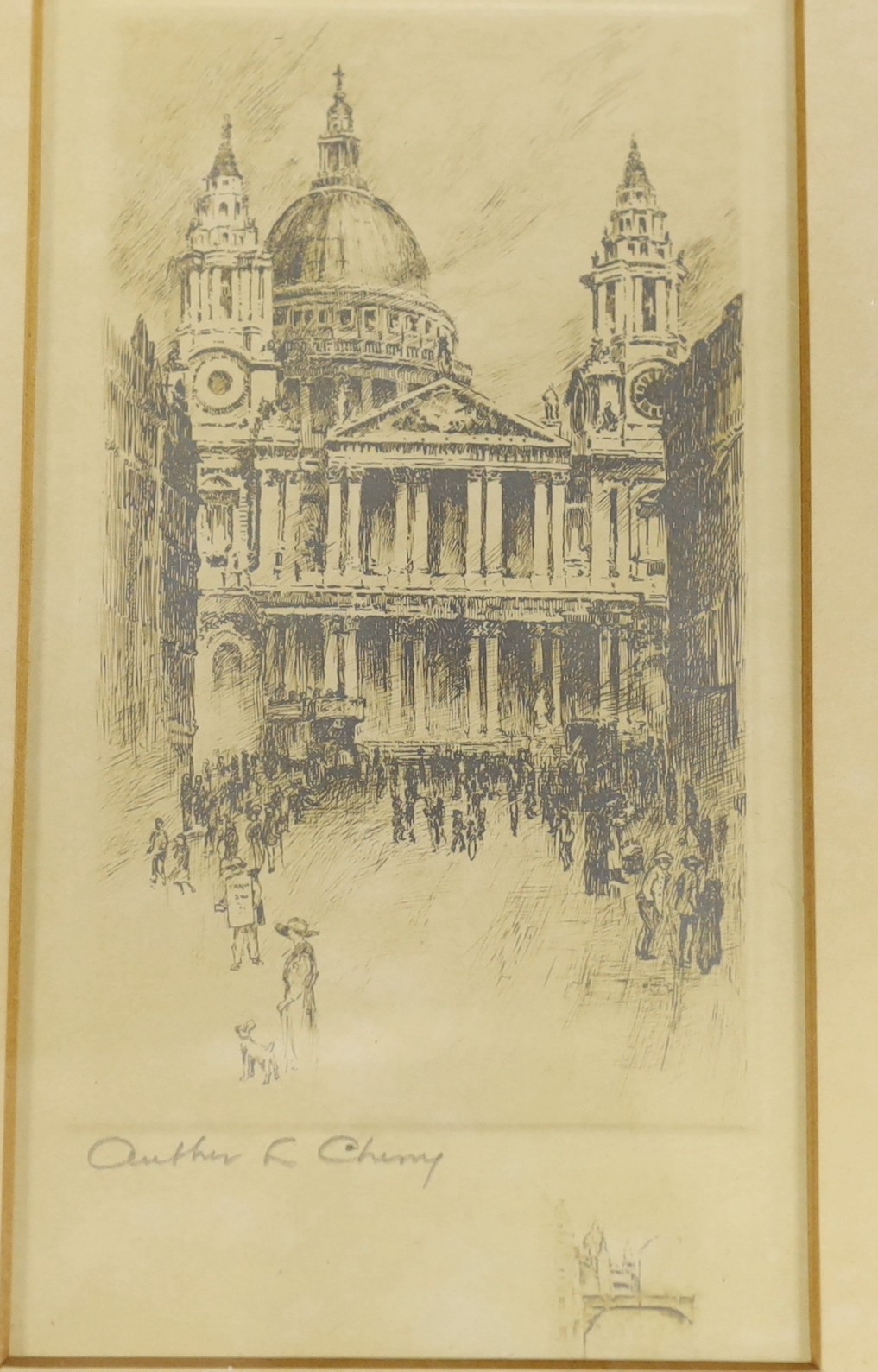 H.B. Andrews (fl.1920's), pencil drawing, 'Sergeants in Fleet Street', signed, 9.5 x 11cm, and three - Image 3 of 5