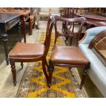 A set of four early Victorian rosewood dining chairs with drop in faux leather seats