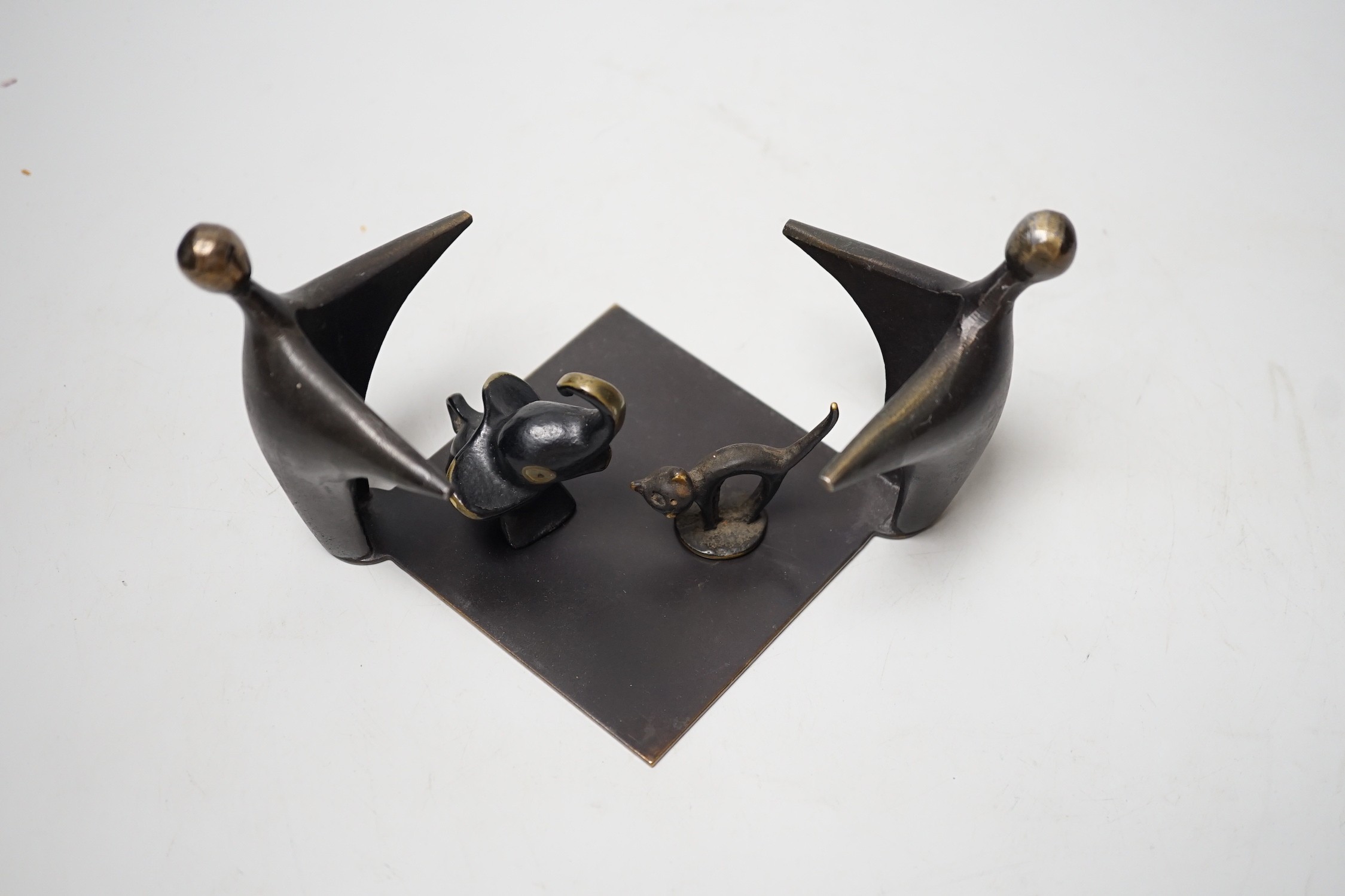 An abstract bronze group, 19cm wide, together with two other figures - Image 3 of 3