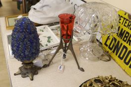 A cut glass lamp, a Murano lamp and another. Tallest 35cm