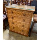 A small Victorian satin birch chest of four graduating drawers, width 76cm, depth 44cm, height 91cm