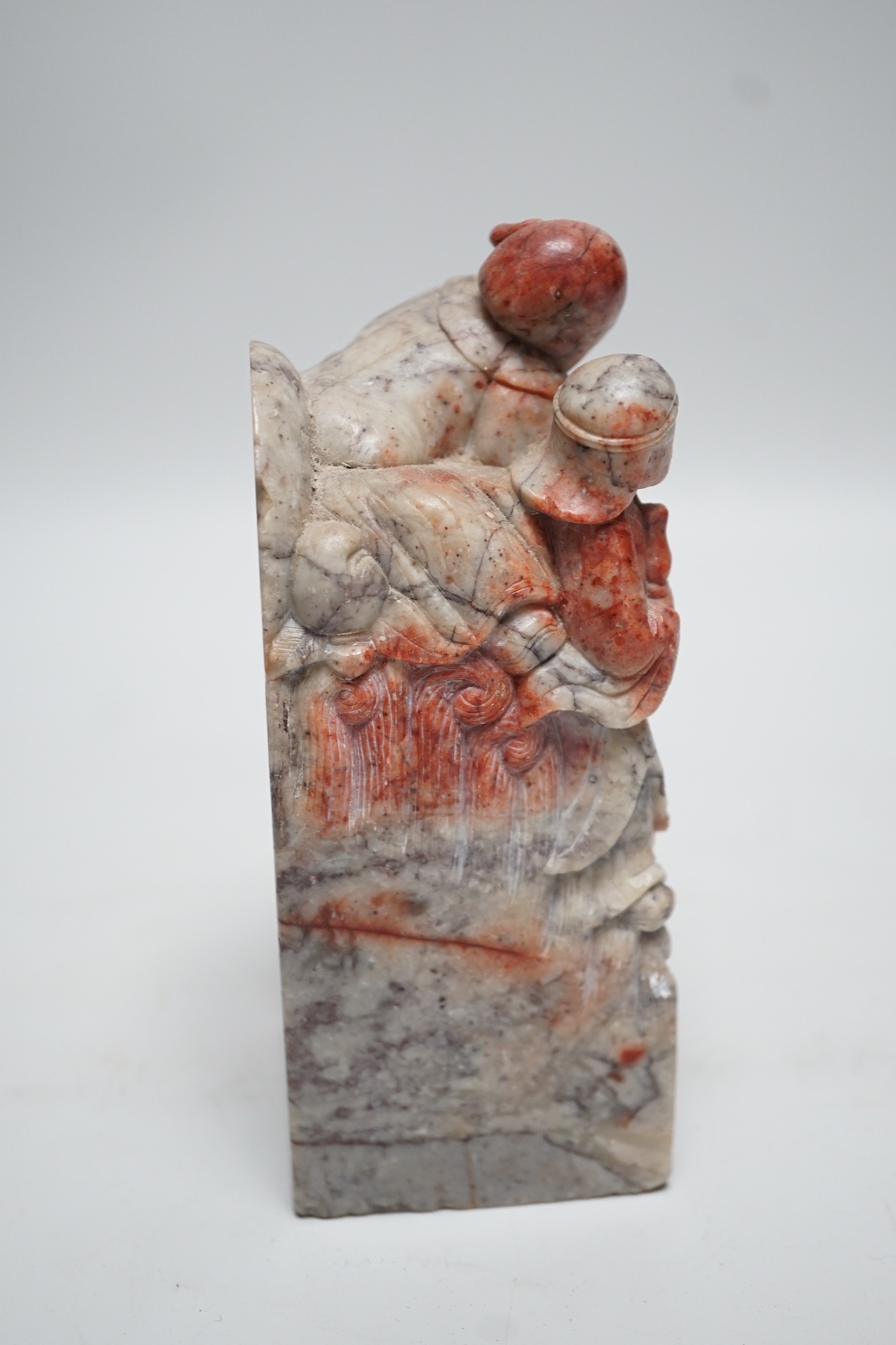 A large Chinese ‘chicken blood’ soapstone seal, Qing dynasty. 15cm - Image 5 of 6