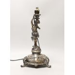 A late 19th century German 800 standard figural table lamp base, by Bruckmann & Sohne, height