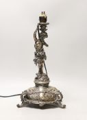 A late 19th century German 800 standard figural table lamp base, by Bruckmann & Sohne, height