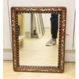 A Chinese mother of pearl inlaid hongmu rectangular mirror, 41cms wide x 52cms high