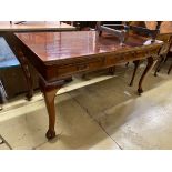 A reproduction Victorian style mahogany three drawer serving table, width 43cm, depth 70cm, height