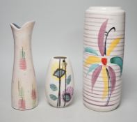 Three West German art pottery vases; Jasba vase and Bay Keramik, tallest 28cm