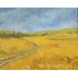 Modern British, oil on canvas, Cornfield in summer, indistinctly signed Neil S.., 24 x 28cm