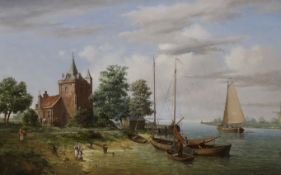 A. de Groote (1892-1947), oil on panel, Dutch estuary scene, signed, 42 x 66cm