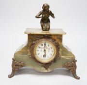A French figural bronze mounted green onyx clock, 30cm