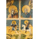 Eastern European School, tempera on wooden panel, Icon divided into four panels, 30 x 22cm,