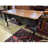 An 18th century style French provincial part painted pine kneehole writing table, width 170cm, depth