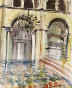 Ian Weatherhead (b.1932), ink and watercolour, Palazzo interior, signed, 50 x 40cm