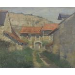 French School, oil on canvas board, Village street scene, indistinctly signed, 37 x 45cm