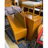 A mid century teak dressing table, width 147cm, depth 43cm, height 112cm, together with a stool,