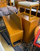 A mid century teak dressing table, width 147cm, depth 43cm, height 112cm, together with a stool,