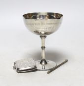 A George V silver Champagne coupe, Birmingham, 1923, 11.4cm with engraved inscription, a Victorian