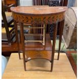 An Edwardian Sheraton Revival painted satinwood D shaped console table, width 61cm, depth 30cm,