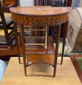 An Edwardian Sheraton Revival painted satinwood D shaped console table, width 61cm, depth 30cm,