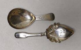 Two 19th century silver caddy spoons, both a.f.
