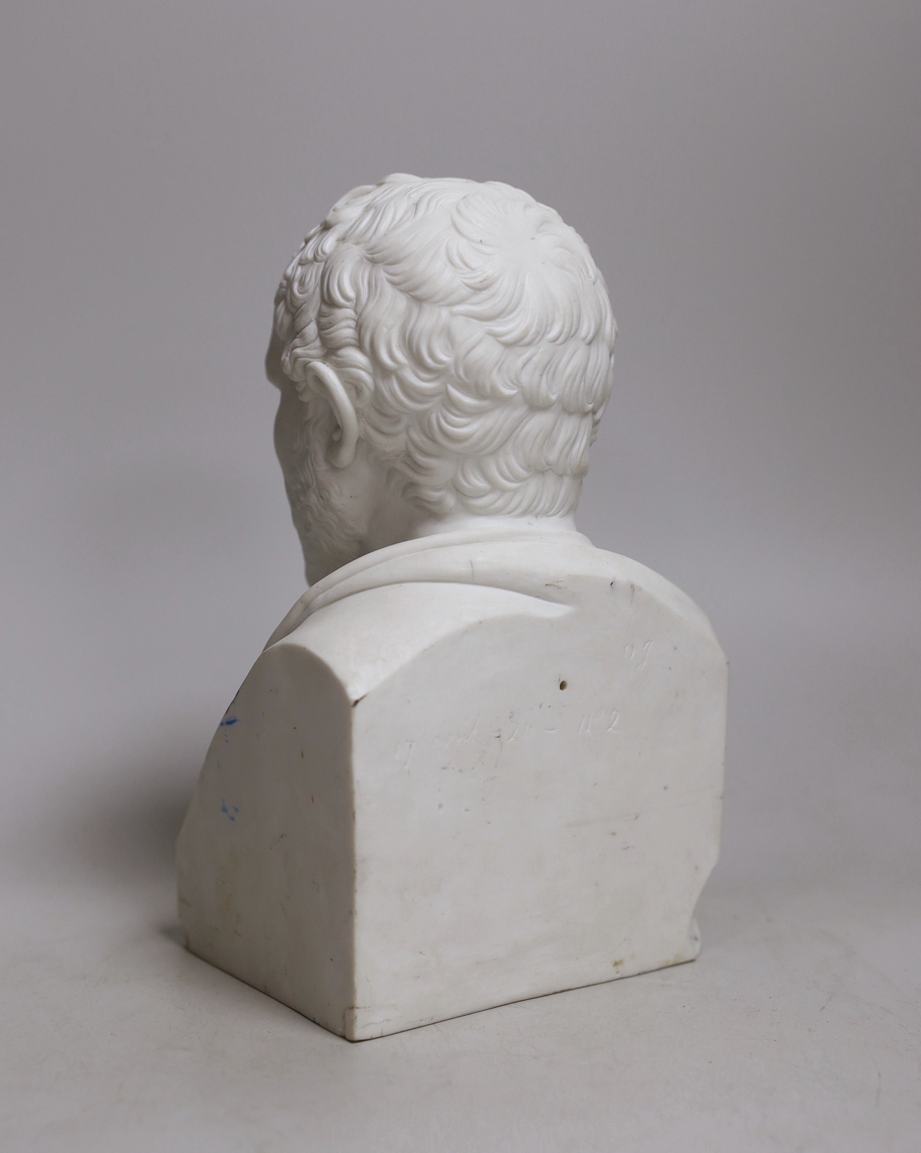 A 19th century French biscuit porcelain bust of Demosthene. 20cm tall - Image 2 of 2