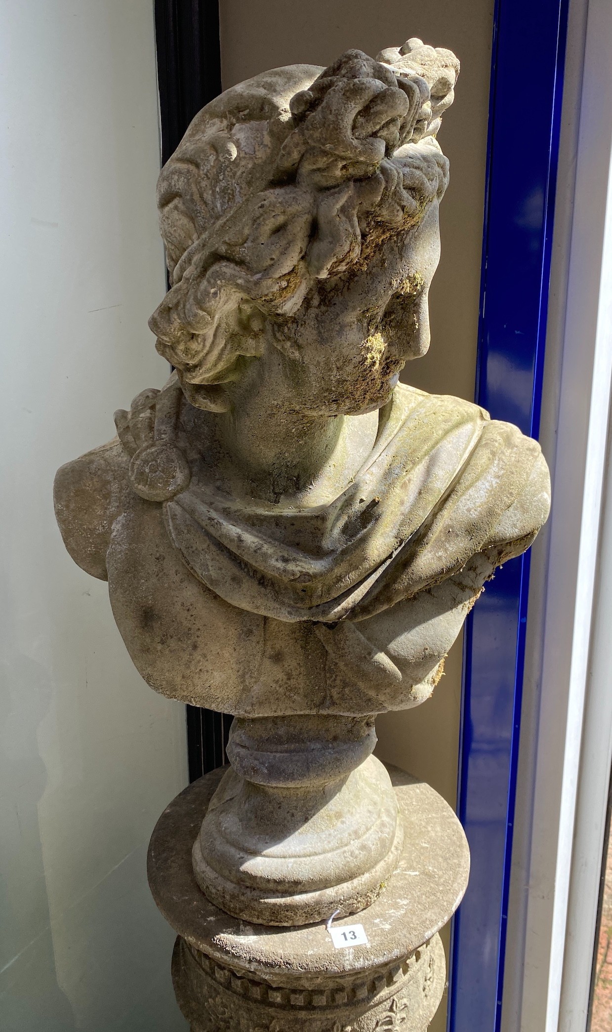 A reconstituted stone Roman style bust on circular fluted pillar, height 164cm - Image 2 of 2