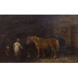 After Edmund Bristow, 19th century, oil on board, Two horses in a stable, 10 x 15cm