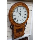 A Victorian parquetry inlaid walnut drop dial wall clock, height 70cm *Please note the sale