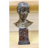 A small, signed Italian bronze bust, after the antique, signed 35cms high