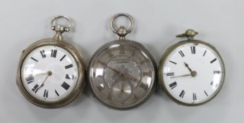 A late Victorian silver pair cased keywind verge pocket watch, indistinct maker, London, one other