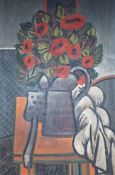 Samuel Avery (1926-2016), oil on canvas, 'Red Flowers', label verso, 75 x 50cm, unframed