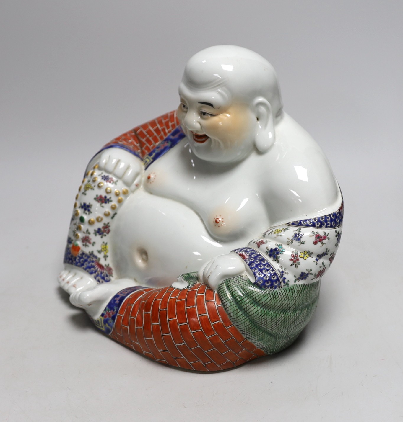 A Chinese famille rose figure of Budai, 23cm tall - Image 2 of 2