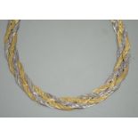 A modern Italian two colour 750 interwoven necklace, 38cm, 33.8 grams.