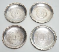Three Hong Kong white metal mounted Republic of China coin dishes and a similar One Dollar 1930