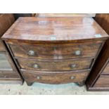 A small Regency banded mahogany three drawer bowfront chest, width 77cm, depth 43cm, height 77cm *