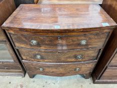 A small Regency banded mahogany three drawer bowfront chest, width 77cm, depth 43cm, height 77cm *