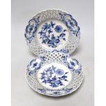 A pair of Meissen Onion pattern blue and white pierced porcelain dishes, 20cm diameter