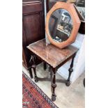 A 1920's mahogany side table, width 45cm, height 70cm, together with an octagonal oak framed wall
