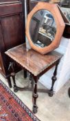 A 1920's mahogany side table, width 45cm, height 70cm, together with an octagonal oak framed wall