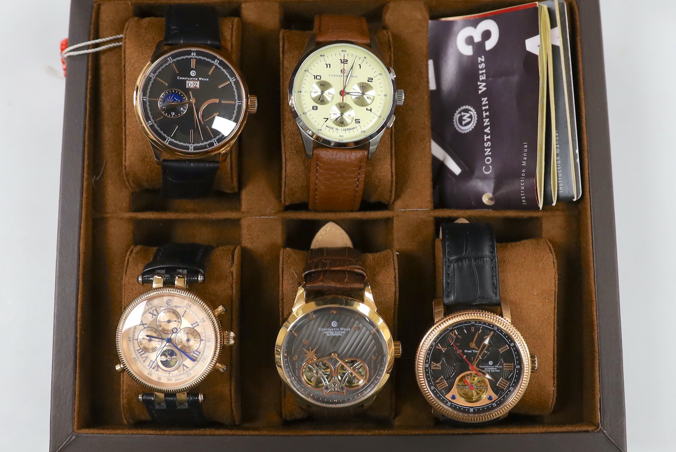 Five gentleman's assorted modern steel or gilt metal Constantin Weisz wrist watches including - Image 2 of 2