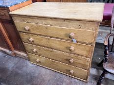 A pine chest of four long drawers, width 106cm *Please note the sale commences at 9am.