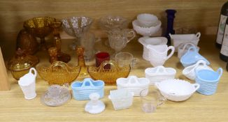 A group of Sowerby's and other pressed glassware, tallest 17cm